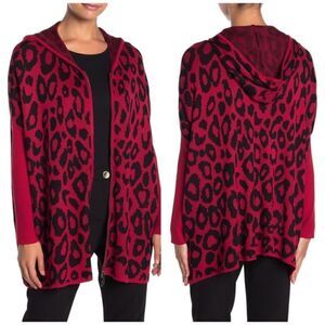 Joseph A. Cheetah Red Zip Up Hoodie Sweater Small